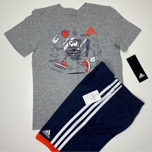 NEW Boys Adidas Basketball Graphic 2-Piece Set: Short Sleeve Tee & Shorts Size 5